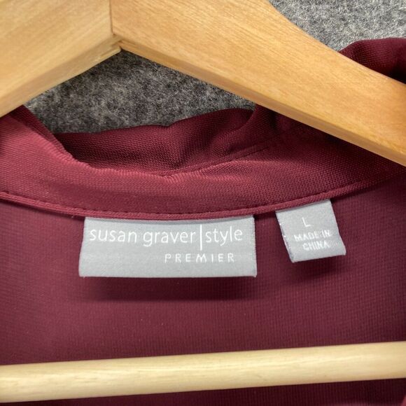 Susan Graver Shirt Women L Large Red Button Up Long Sleeve Collared Blouse - Picture 4 of 9